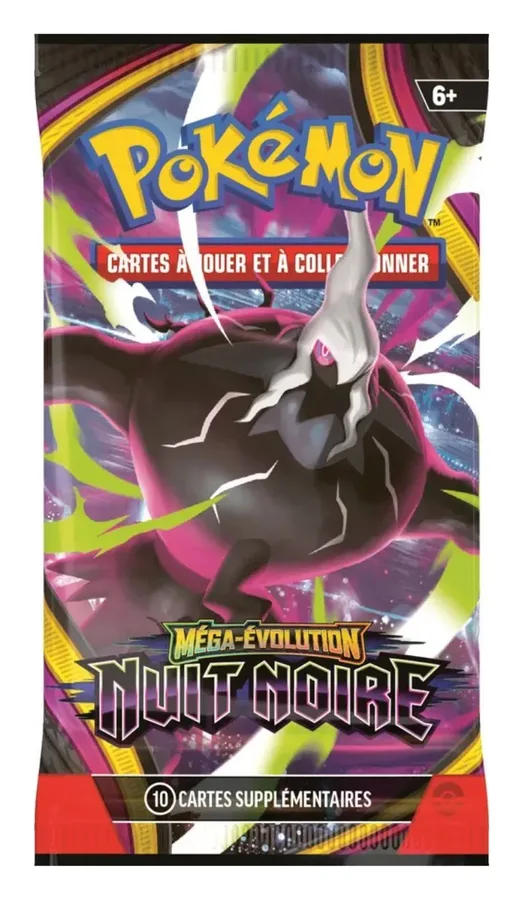 Booster de l'extension Méga-Évolution Nuit Noire du JCC Pokémon, vu de face